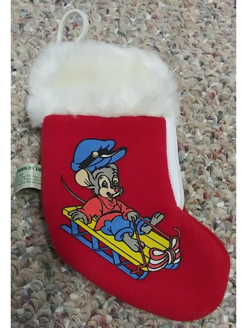 1986 McDonald's American Tail Mini Christmas Stocking Ornament - Red